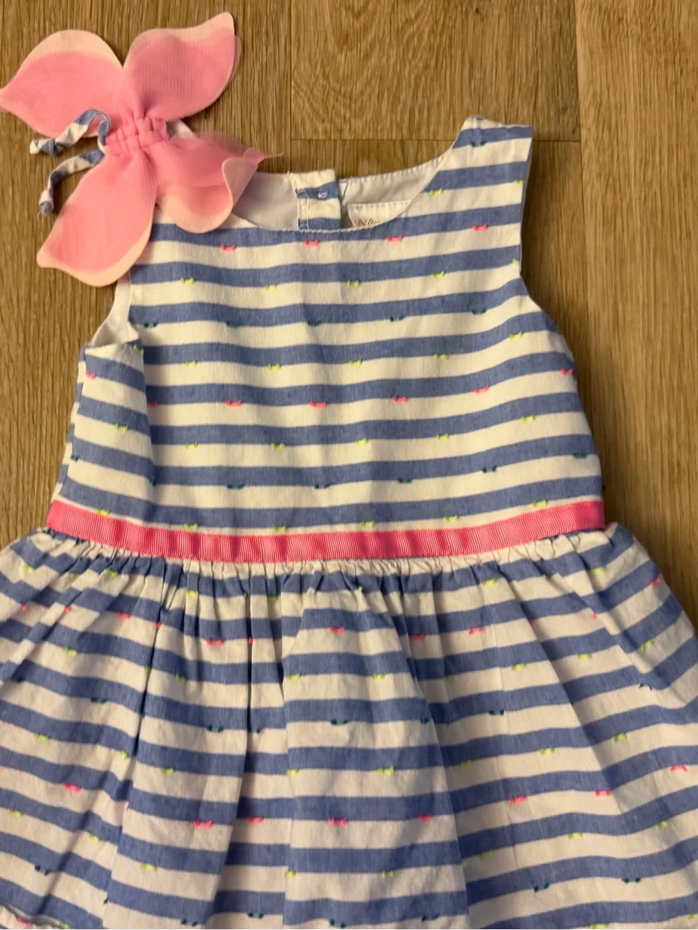 Sweet Heart Rose Girl's Size 4T Blue Striped Tiered Dress with Pink Accent